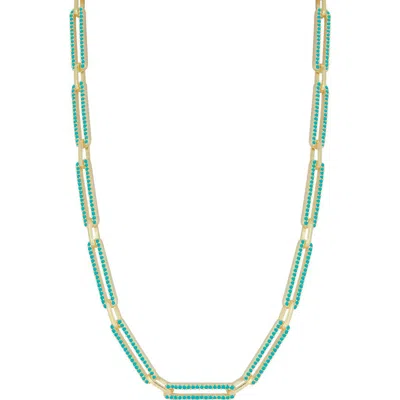Chloe & Madison Chloe And Madison Turquoise Crystal Paper Clip Chain Necklace In Blue