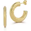 Chloe & Madison Chloe And Madison 14k Over Silver Flattened Twisted Hoops In Gold