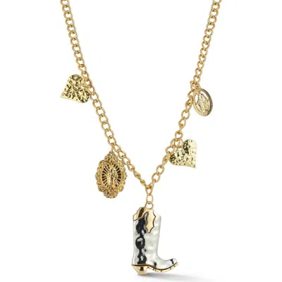 Chloe & Madison Chloe And Madison Two Tone Cowboy Boot Pendant Necklace In Multi