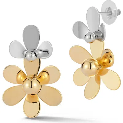 Chloe & Madison Chloe And Madison Two Tone Flower Drop Earrings In Multi/two Tone