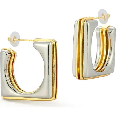 Chloe & Madison Chloe And Madison Two-tone Plated Square Hoop Earrings In Silver Multi