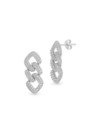 Chloe & Madison Women's 14k-gold-plated Sterling Silver & Cubic Zirconia Link Drop Earrings In White Gold