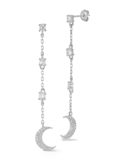 Chloe & Madison Women's 14k-gold-plated Sterling Silver & Cubic Zirconia Moon Drop Earrings In White Gold