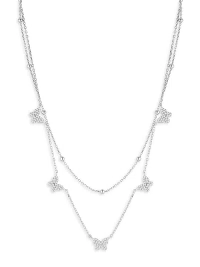 Chloe & Madison Women's 14k-gold-plated Sterling Silver & Cubic Zirconia Pavé Butterfly Double Layer Necklace In White Gold