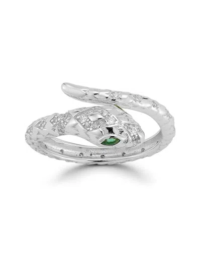 Chloe & Madison Women's 14k-gold-plated Sterling Silver & Cubic Zirconia Snake Ring In White Gold