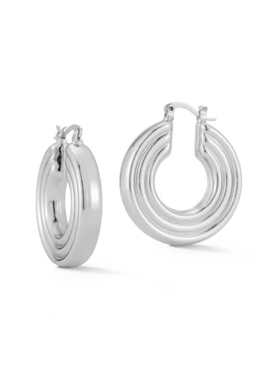 Chloe & Madison Chloe And Madison Jewelry Ribbed Hoops In White Gold