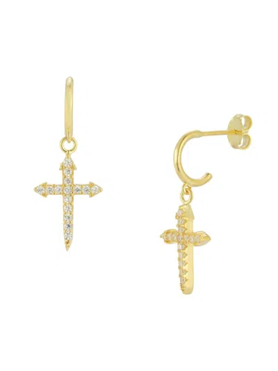 Chloe & Madison Women's 14k Goldplated Sterling Silver & Cubic Zirconia Cross Drop Earrings