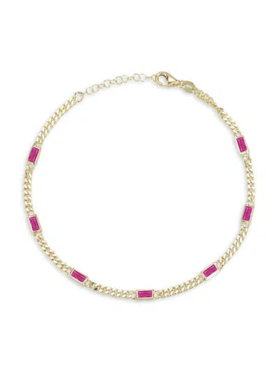 Chloe & Madison Women's 14k Goldplated Sterling Silver & Cubic Zirconia Curb Chain Anklet In Red