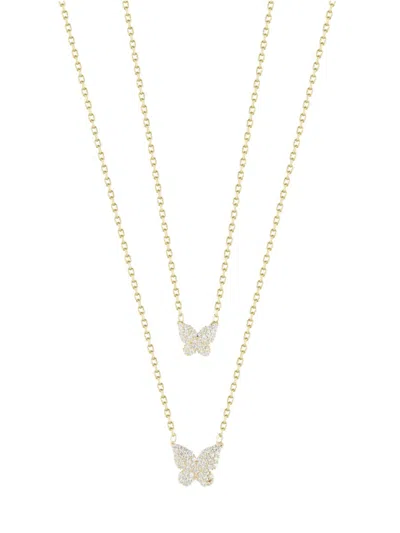 Chloe & Madison Women's 14k Goldplated Sterling Silver & Cubic Zirconia Double Strand Butterfly Necklace