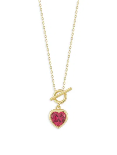 Chloe & Madison Women's 14k Goldplated Sterling Silver & Cubic Zirconia Heart Toggle Pendant Necklace In Red