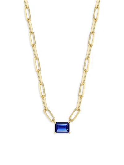 Chloe & Madison Women's 14k Goldplated Sterling Silver & Cubic Zirconia Paperclip Necklace In Blue