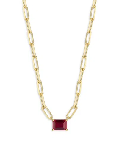 Chloe & Madison Women's 14k Goldplated Sterling Silver & Cubic Zirconia Paperclip Necklace In Red