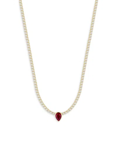 Chloe & Madison Women's 14k Goldplated Sterling Silver & Cubic Zirconia Tennis Necklace In Red