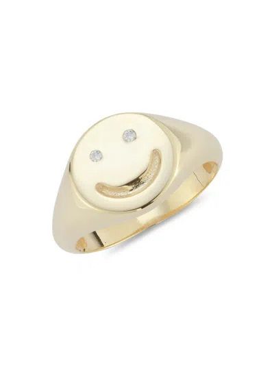 Chloe & Madison Women's 14k Goldplated Sterling Silver Smiley Signet Ring