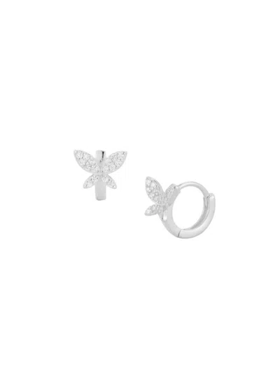 Chloe & Madison Women's 14k Sterling Silver & Cubic Zirconia Butterfly Huggie Earrings