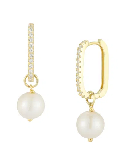 Chloe & Madison Women's 14k Yellow Gold Vermeil, 9.5mm Cultured Freshwater Pearl & Cubic Zirconia Drop Earrings