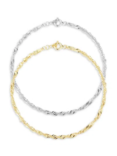 Chloe & Madison Women's 2-piece Plated Sterling Silver Singapore Chain Bracelet Set