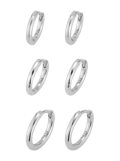 Chloe & Madison Women's 6-piece Rhodium-plated Sterling Silver Huggie Hoop Earrings Set