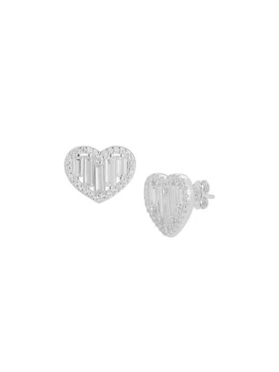 Chloe & Madison Women's Cubic Zirconia Heart Stud Earrings In Grey