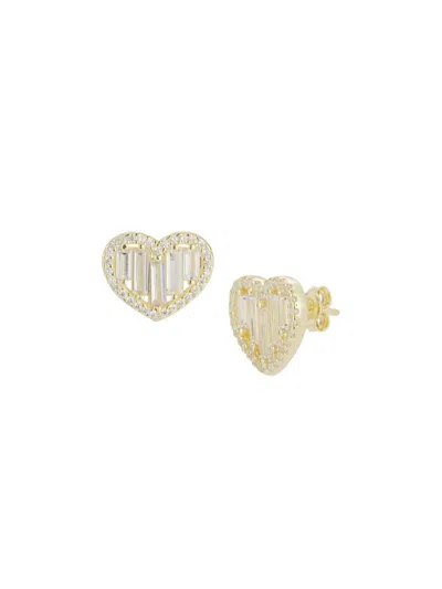 Chloe & Madison Women's Cubic Zirconia Heart Stud Earrings In Yellow