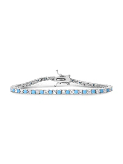 Chloe & Madison Women's Plated Sterling Silver, Cubic Zirconia & Faux Turquoise Tennis Bracelet In Blue