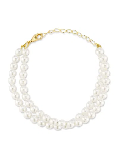 Chloe & Madison Women's 14k Goldplated & Rhodium Plated Double Strand Imitation Pearl Bracelet In Yellow Gold