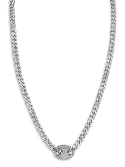 Chloe & Madison Women's Rhodium Plated Pave Mariner Pendant With Curb Chain Necklace In White Gold