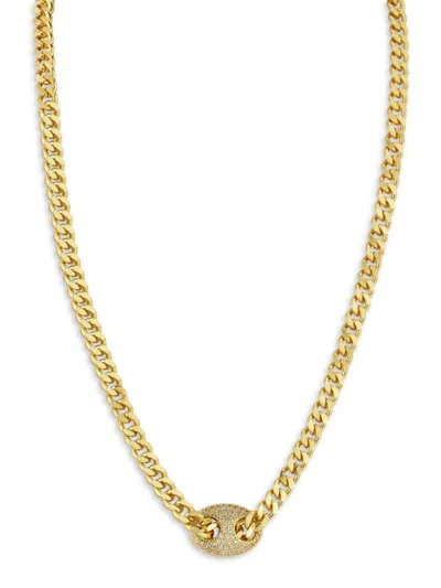 Chloe & Madison Women's Rhodium Plated Pave Mariner Pendant With Curb Chain Necklace In Yellow Gold