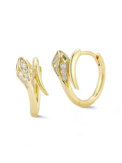 Chloe & Madison Women's Rhodium-plated Sterling Silver & Cubic Zirconia Bypass Snake Huggie Earrings In Yellow Gold