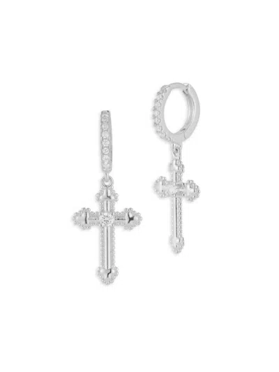 Chloe & Madison Women's Rhodium Plated Sterling Silver & Cubic Zirconia Cross Drop Earrings