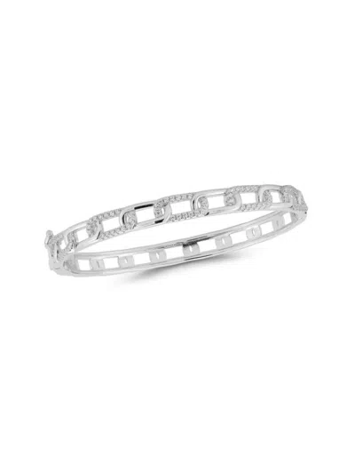 Chloe & Madison Women's Rhodium-plated Sterling Silver & Cubic Zirconia Curb Bangle Bracelet In White Gold