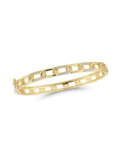 Chloe & Madison Women's Rhodium-plated Sterling Silver & Cubic Zirconia Curb Bangle Bracelet In Yellow Gold