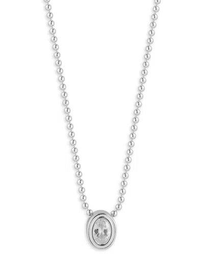 Chloe & Madison Women's Rhodium-plated Sterling Silver & Cubic Zirconia Oval Solitaire Pendant Necklace In White Gold