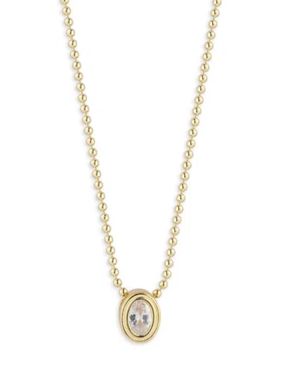 Chloe & Madison Women's Rhodium-plated Sterling Silver & Cubic Zirconia Oval Solitaire Pendant Necklace In Yellow Gold