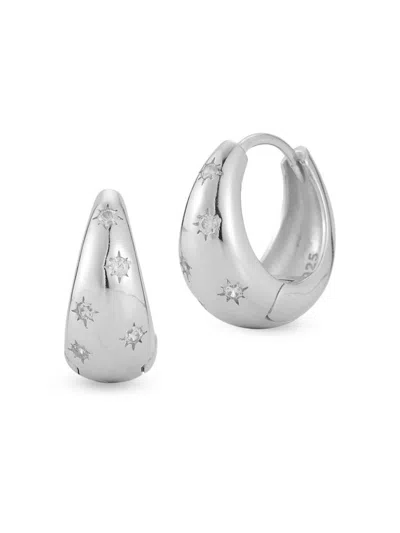 Chloe & Madison Women's Rhodium-plated Sterling Silver & Cubic Zirconia Star Graduated Hoop Earrings In White Gold