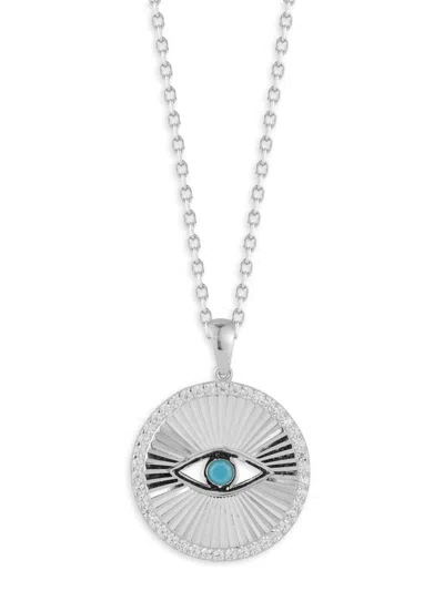 Chloe & Madison Women's Rhodium-plated Sterling Silver, Cubic Zirconia & Synthetic Turquoise Evil Eye Necklace In White Gold