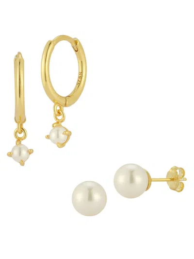 Chloe & Madison Women's Set Of 2 14k Goldplated Sterling Silver & 3-8mm Cultured Freshwater Pearl Earrings