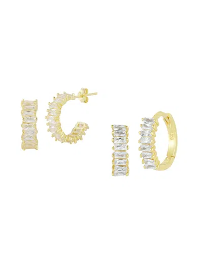 Chloe & Madison Women's Set Of 2 14k Goldplated Sterling Silver & Cubic Zirconia Earrings
