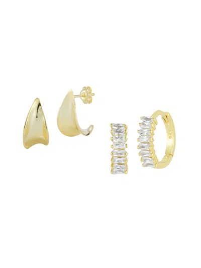 Chloe & Madison Women's Set Of 2 14k Goldplated Sterling Silver & Cubic Zirconia Earrings
