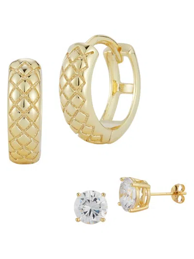 Chloe & Madison Women's Set Of 2 14k Goldplated Sterling Silver & Cubic Zirconia Earrings