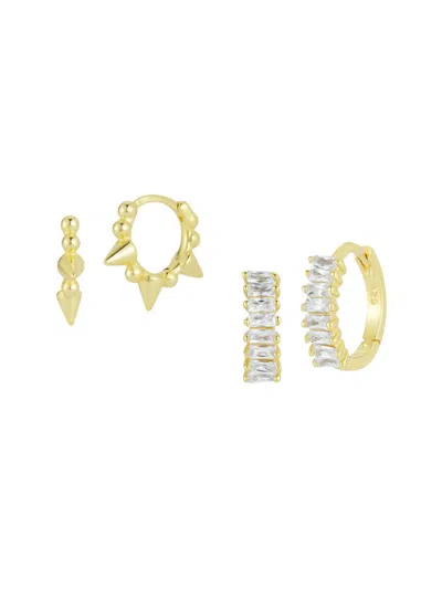 Chloe & Madison Women's Set Of 2 14k Goldplated Sterling Silver & Cubic Zirconia Huggie Earrings
