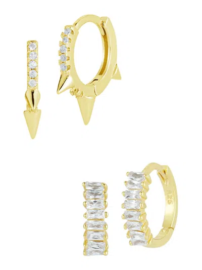 Chloe & Madison Women's Set Of 2 14k Goldplated Sterling Silver & Cubic Zirconia Huggie Earrings