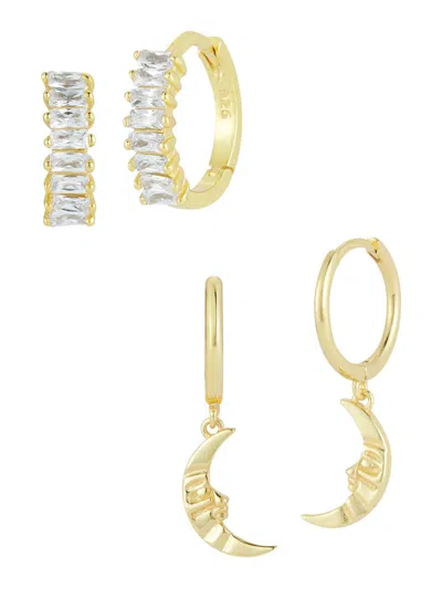 Chloe & Madison Women's Set Of 2 14k Goldplated Sterling Silver & Cubic Zirconia Huggie Earrings