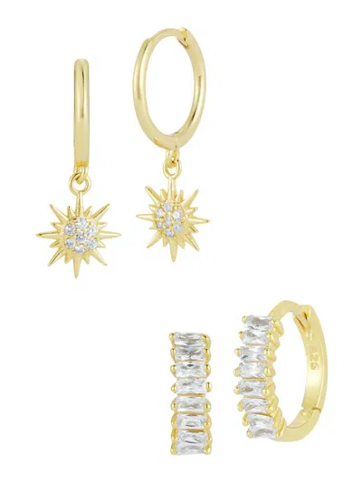 Chloe & Madison Women's Set Of 2 14k Goldplated Sterling Silver & Cubic Zirconia Huggie Earrings