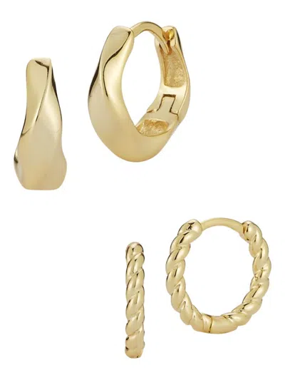 Chloe & Madison Women's Set Of 2 14k Goldplated Sterling Silver Huggie Earring Set