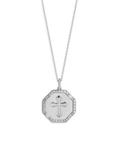Chloe & Madison Women's Sterling Silver & Cubic Zirconia Cross Pendant Necklace In Silvertone