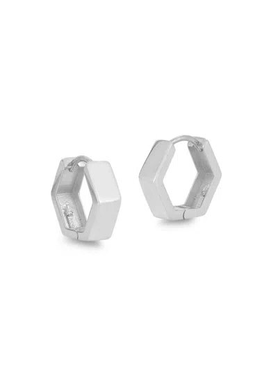 Chloe & Madison Women's Sterling Silver Hexagon Huggie Earrings In Grey