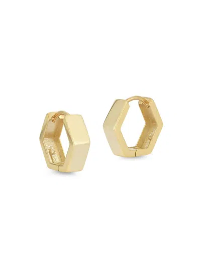 Chloe & Madison Women's Sterling Silver Hexagon Huggie Earrings In Yellow