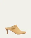 Chloé Andrea Calfskin Buckle Mule Pumps In Sandy Brown