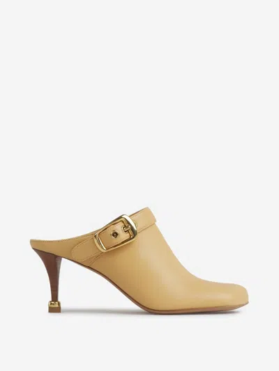 Chloé Andrea Calfskin Buckle Mule Pumps In Beige